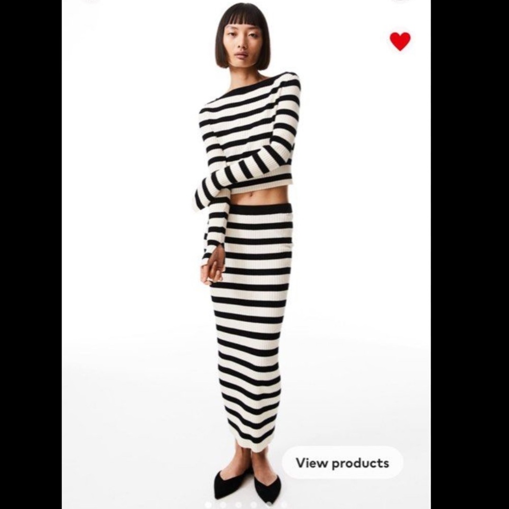 H&M Cream and Black Striped Rib-Knit Skirt Set